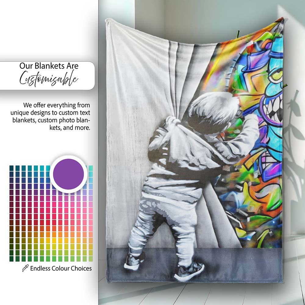 Child Revealing Colourful Graffiti Wall, Comfortable Everyday Use, Thoughtful Housewarming Gift - Super Soft Fleece Blanket Bed Sofa Throw