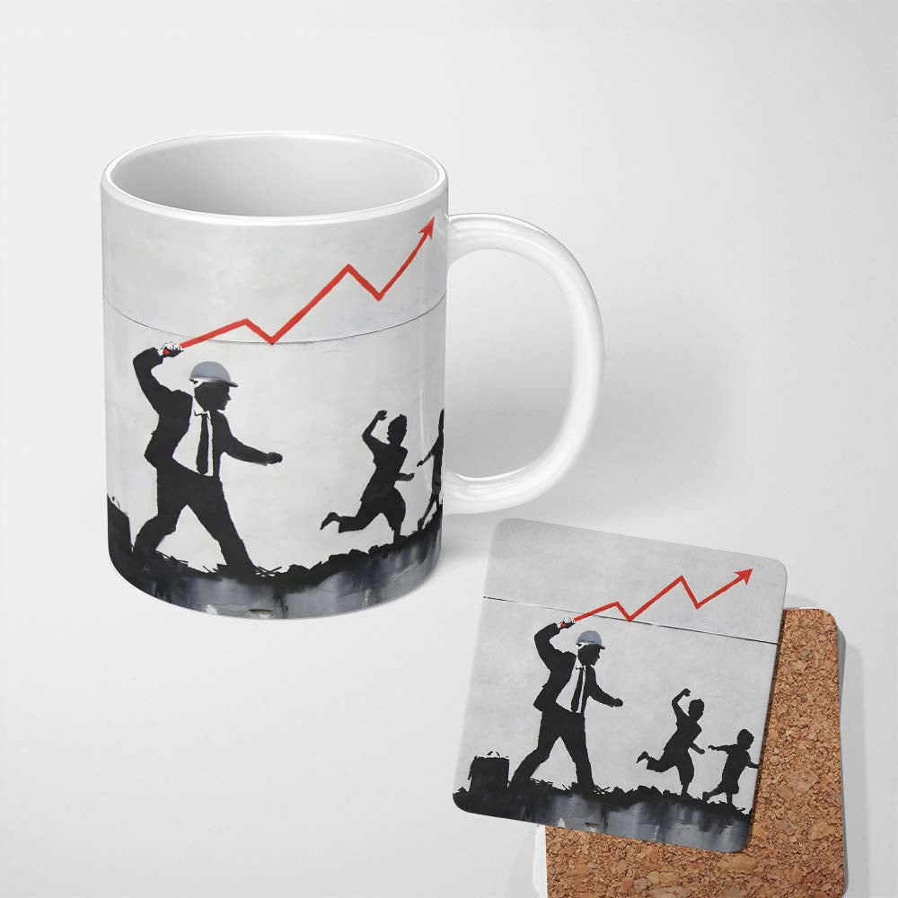 Businessman Drawing Rising Red Graph Children Silhouette 11oz Ceramic Coffee Tea Mug White Large Handle