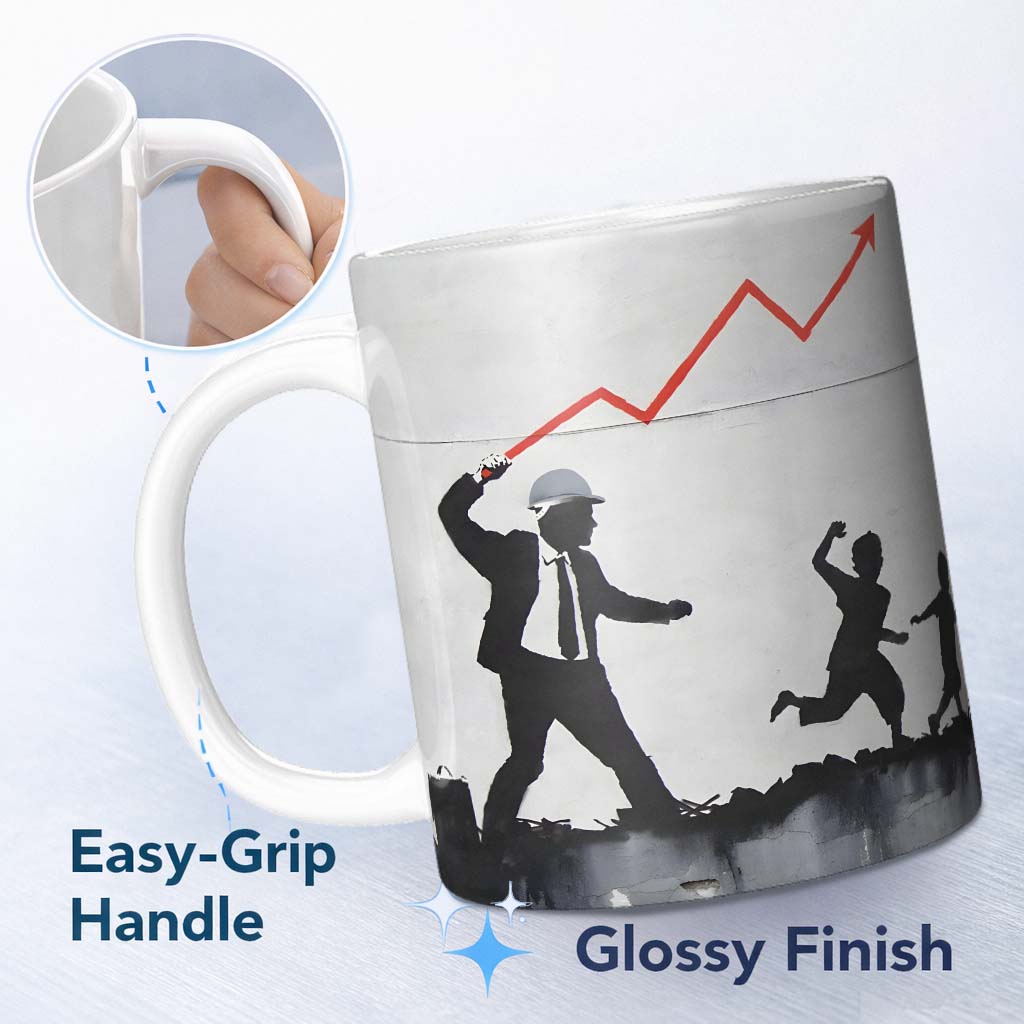 Businessman Drawing Rising Red Graph Children Silhouette 11oz Ceramic Coffee Tea Mug White Large Handle