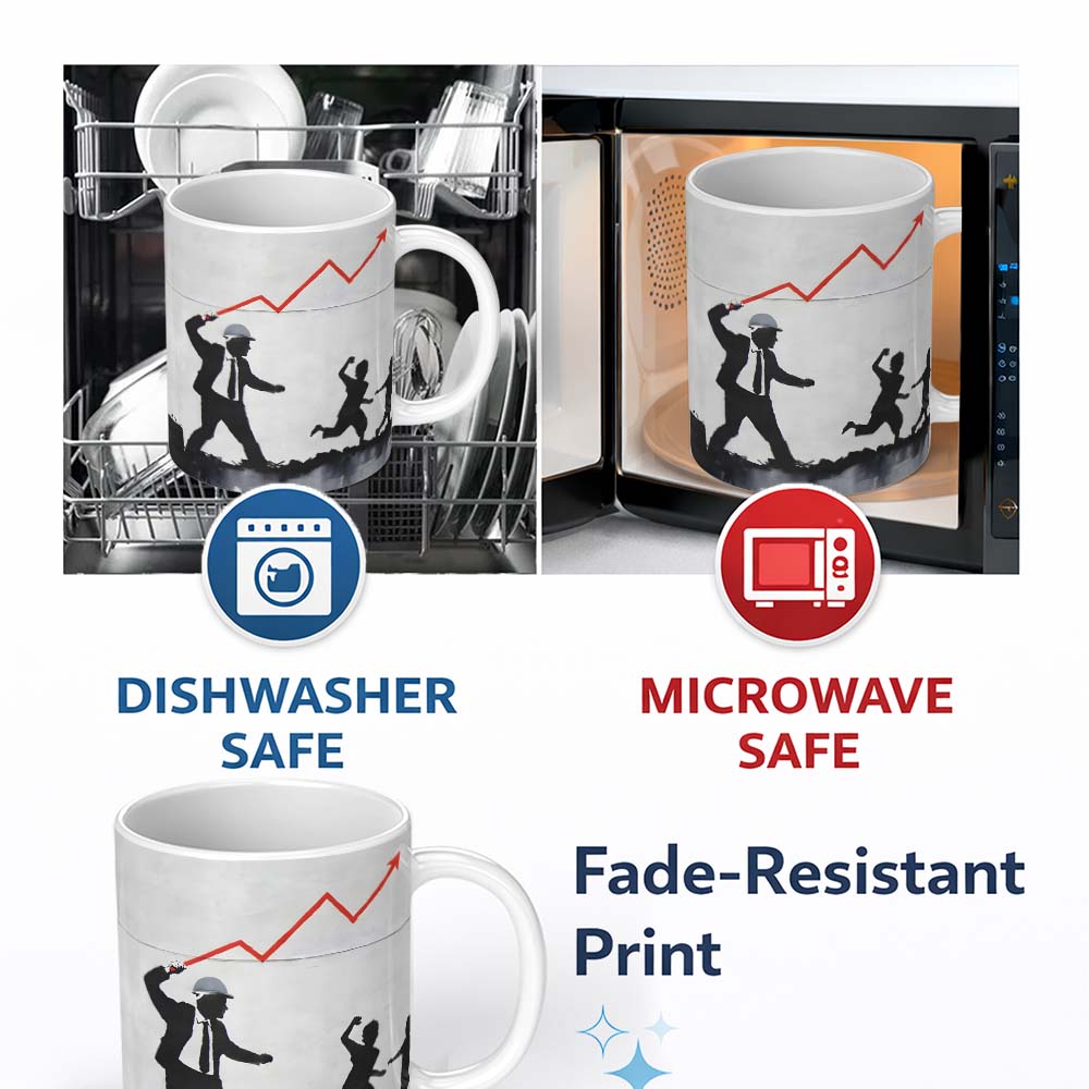 Businessman Drawing Rising Red Graph Children Silhouette 11oz Ceramic Coffee Tea Mug White Large Handle