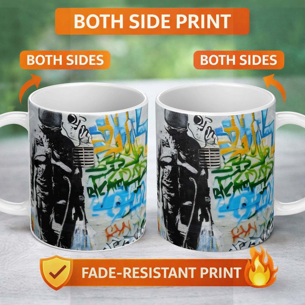 Monochrome Couple Embrace Colourful Graffiti 11oz Ceramic Coffee Tea Mug White Large Handle