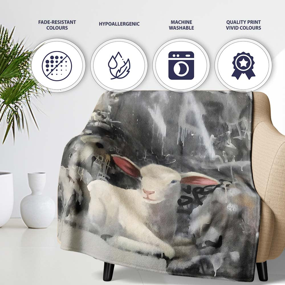 White Lamb Grey Abstract Graffiti Street Art, Comfortable Everyday Use, Stylish Room Decoration - Super Soft Fleece Blanket Bed Sofa Throw