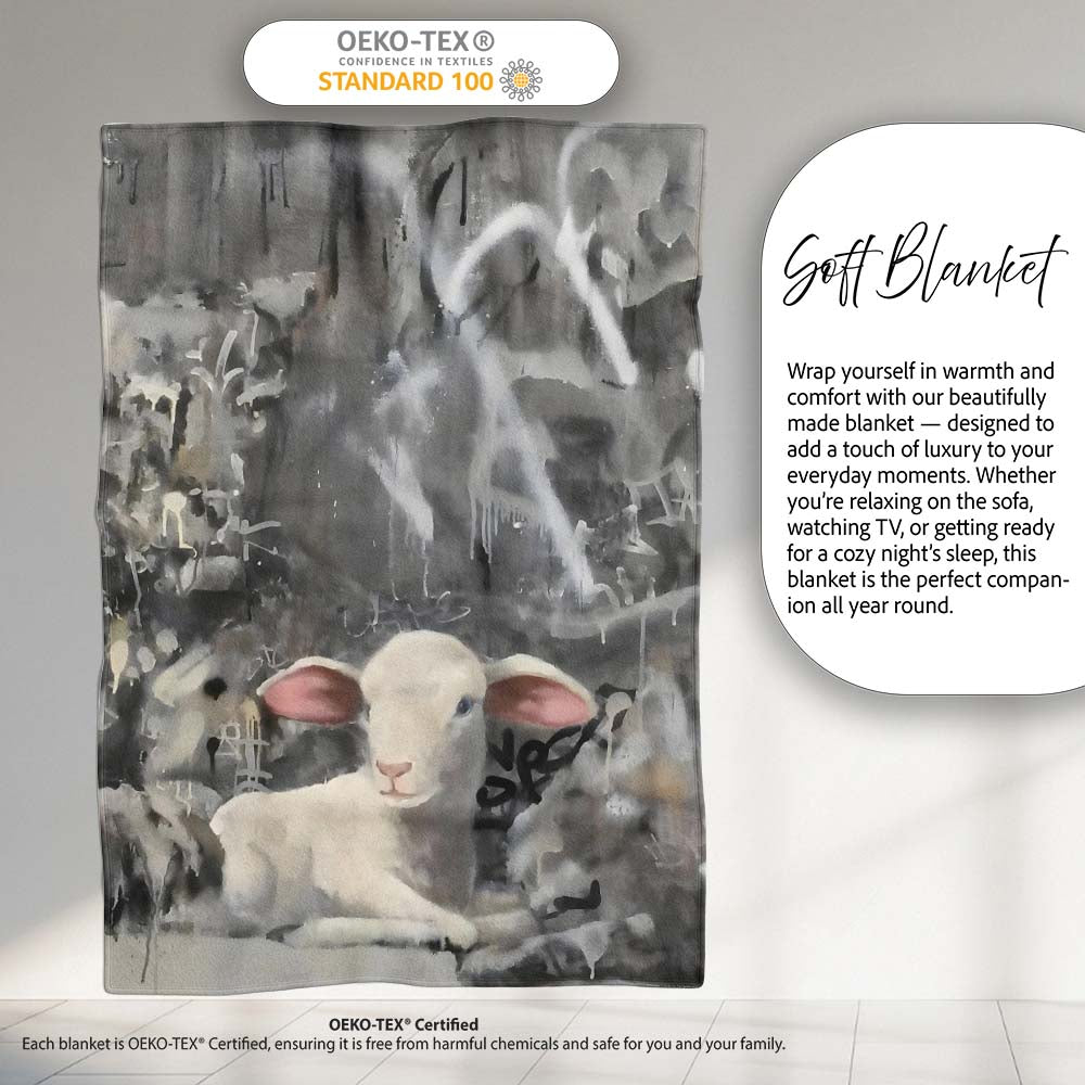White Lamb Grey Abstract Graffiti Street Art, Comfortable Everyday Use, Stylish Room Decoration - Super Soft Fleece Blanket Bed Sofa Throw