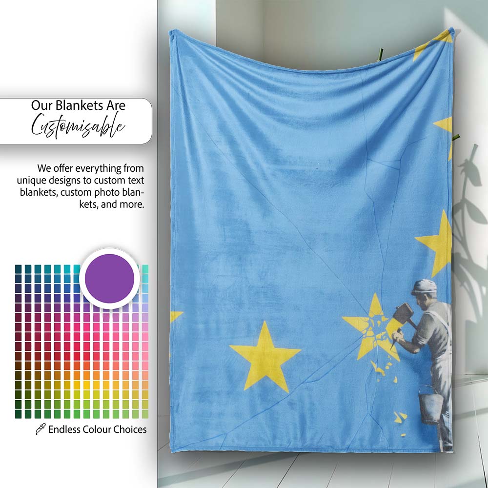 Blue Flag Yellow Stars Worker Political Graffiti, All Season Comfort, Decorative Wall Art Style - Super Soft Fleece Blanket Bed Sofa Throw