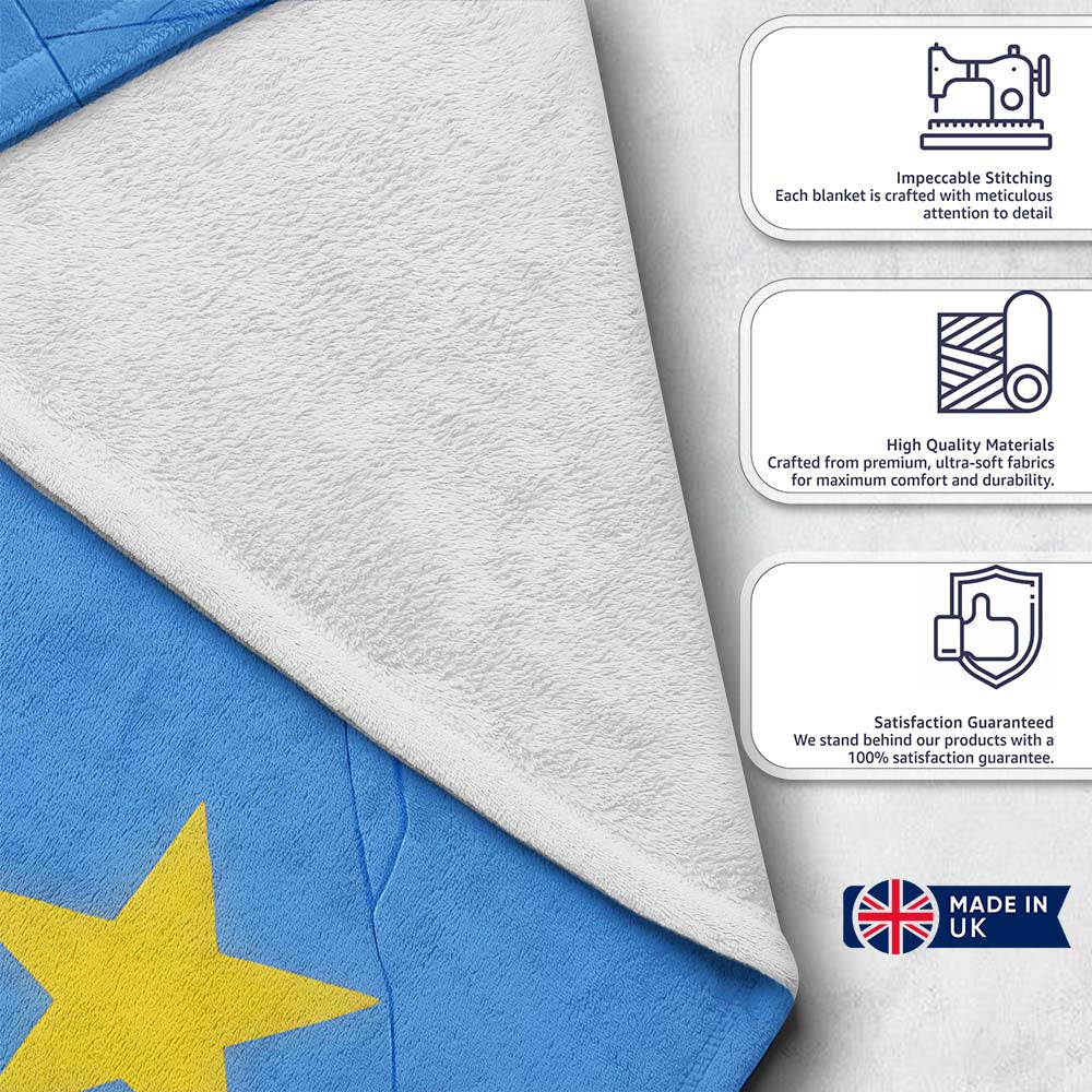 Blue Flag Yellow Stars Worker Political Graffiti, All Season Comfort, Decorative Wall Art Style - Super Soft Fleece Blanket Bed Sofa Throw