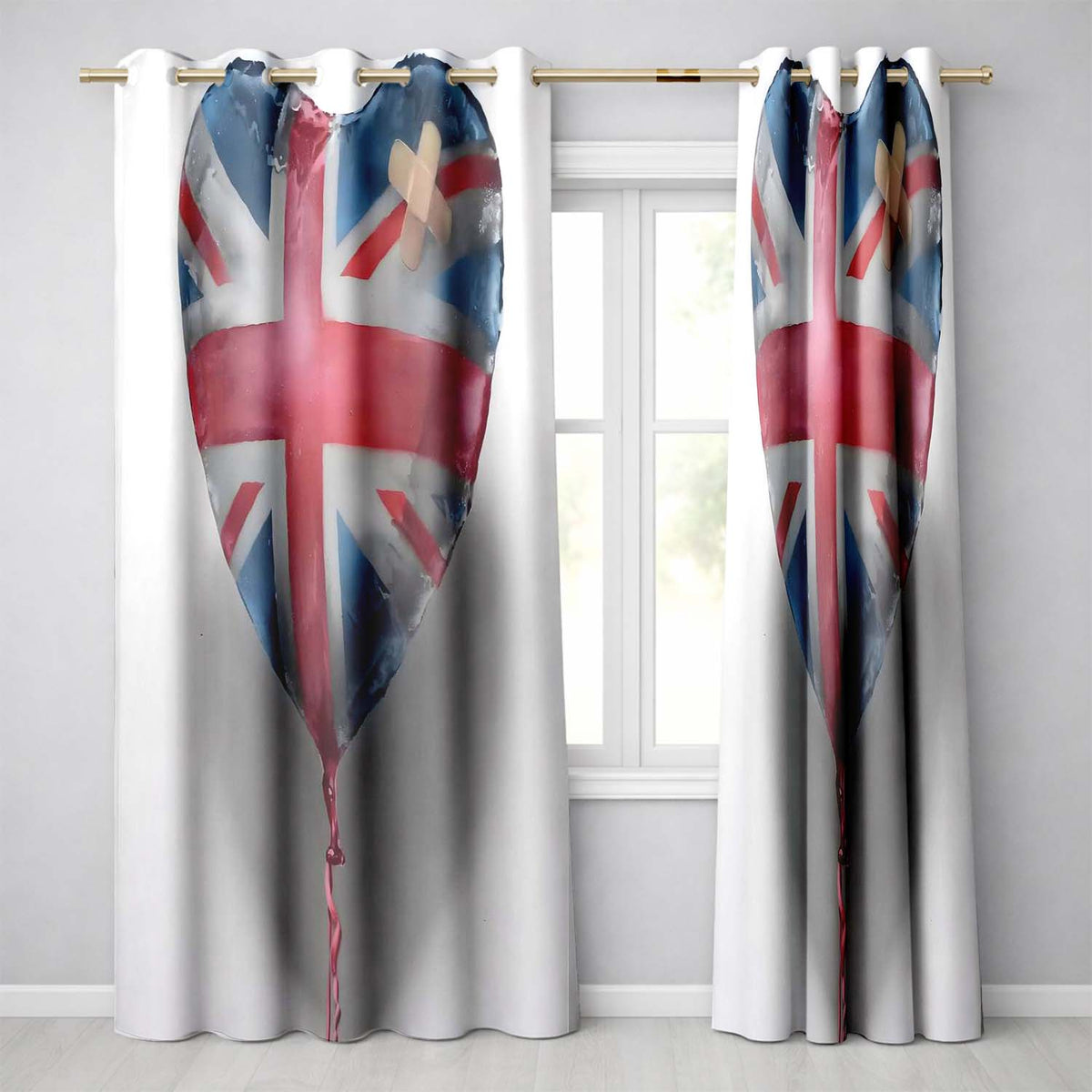 Heart Shaped British Flag Bandage Pop Art Creative Stylish Artwork for Home Decor Readymade Eyelet Ring Top Thermal 100% Blackout Curtains