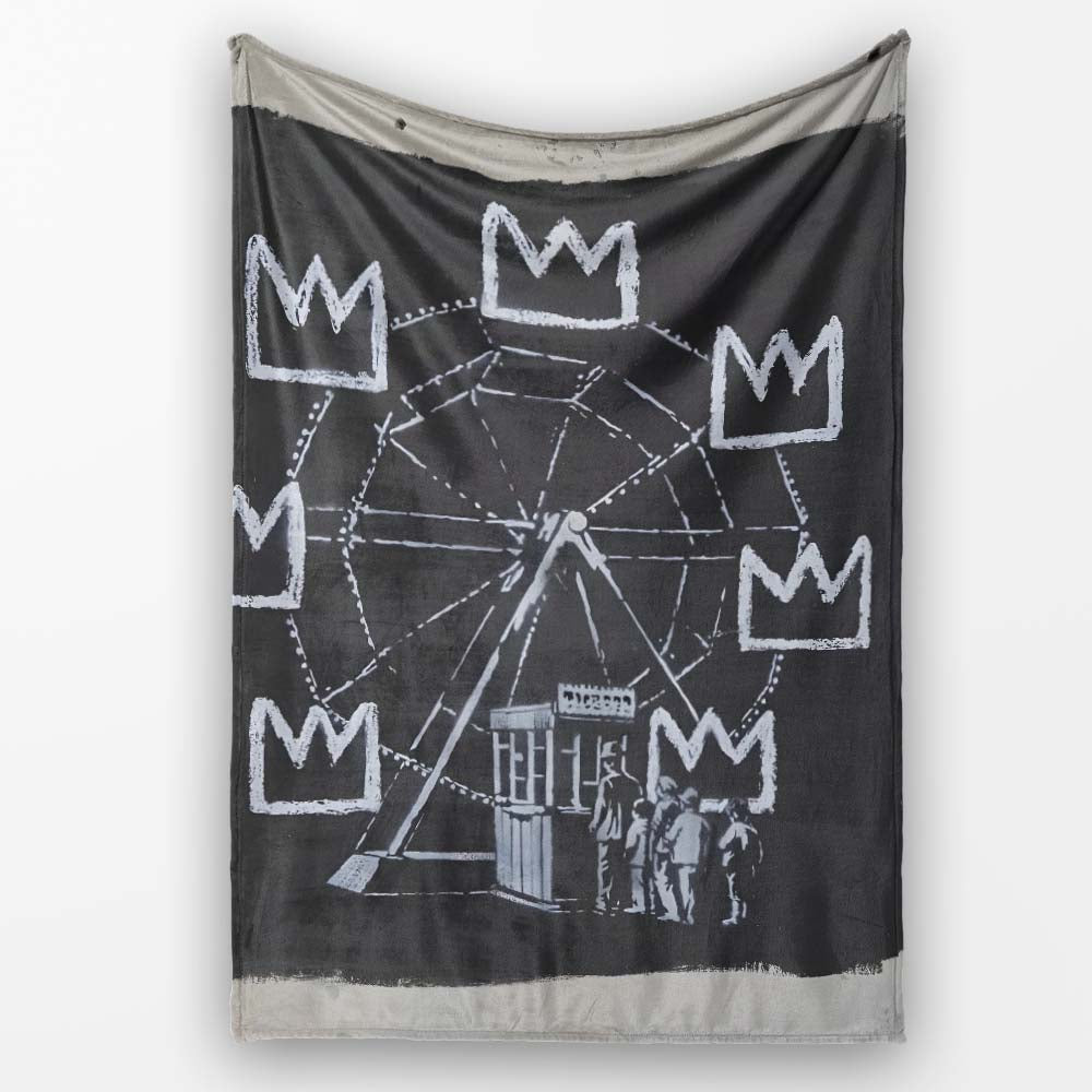 Ferris Wheel Children Crown Monochrome Graffiti, Bedroom Living Room Accent, All Season Comfort - Super Soft Fleece Blanket Bed Sofa Throw