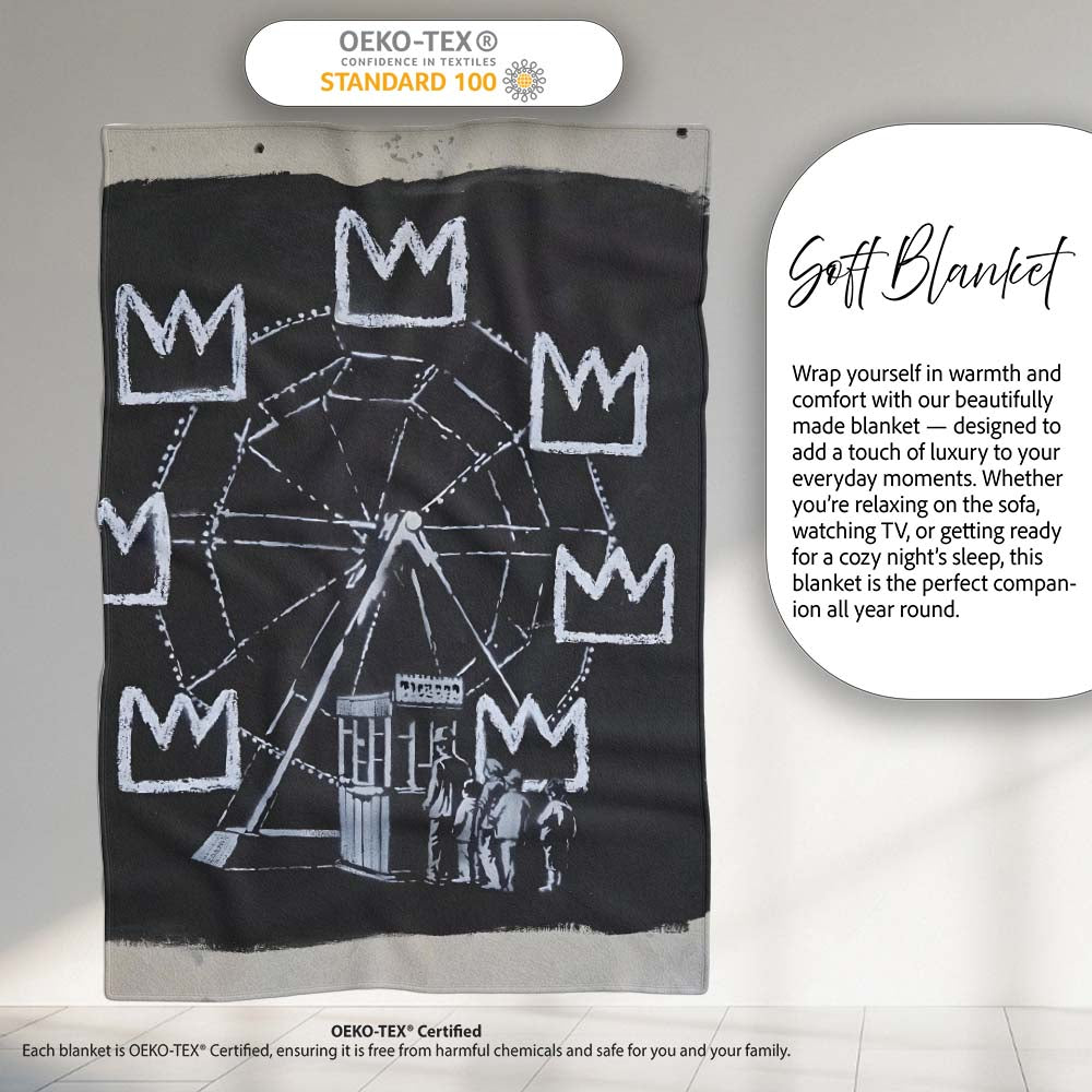 Ferris Wheel Children Crown Monochrome Graffiti, Bedroom Living Room Accent, All Season Comfort - Super Soft Fleece Blanket Bed Sofa Throw