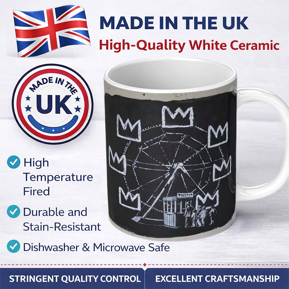 Ferris Wheel Children Crown Monochrome Graffiti 11oz Ceramic Coffee Tea Mug White Large Handle