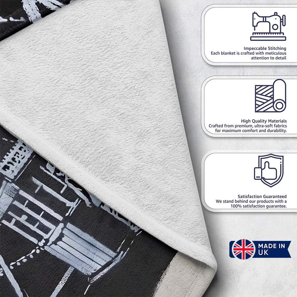 Ferris Wheel Children Crown Monochrome Graffiti, Bedroom Living Room Accent, All Season Comfort - Super Soft Fleece Blanket Bed Sofa Throw