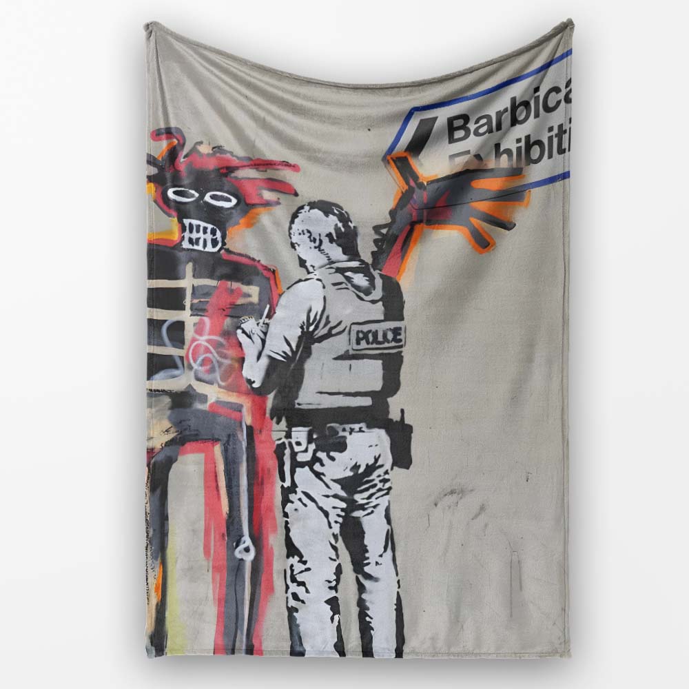 Police Painting Red Skeleton Urban Graffiti, Bedroom Living Room Accent, Unique Artistic Design - Super Soft Fleece Blanket Bed Sofa Throw