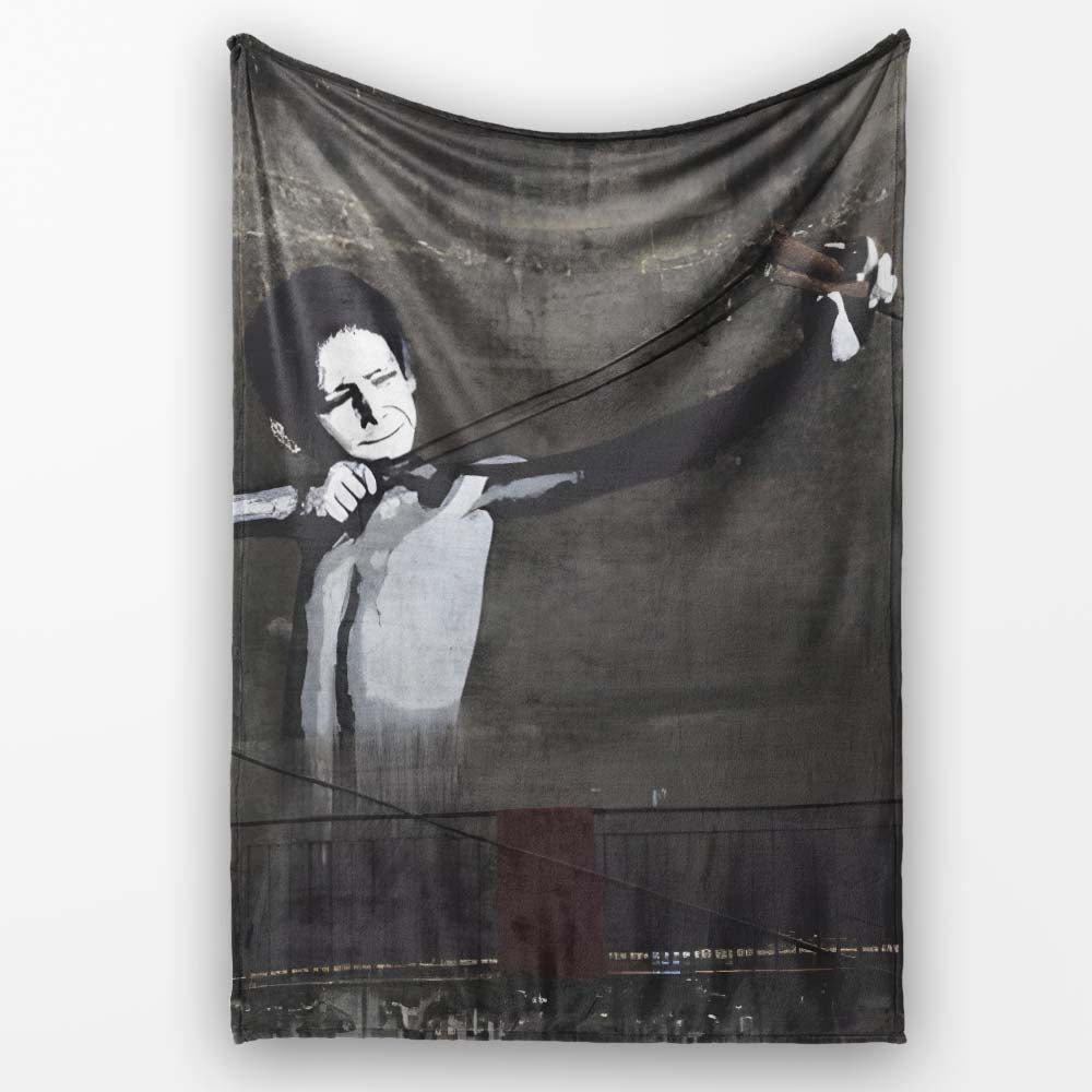 Monochrome Woman Slingshot Dark Street Graffiti, Bedroom Living Room Accent, All Season Comfort - Super Soft Fleece Blanket Bed Sofa Throw