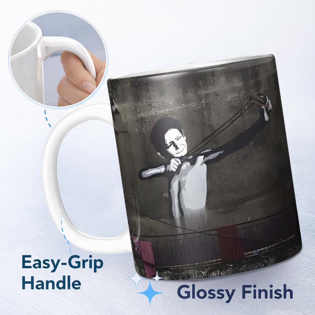 Monochrome Woman Slingshot Dark Street Graffiti 11oz Ceramic Coffee Tea Mug White Large Handle