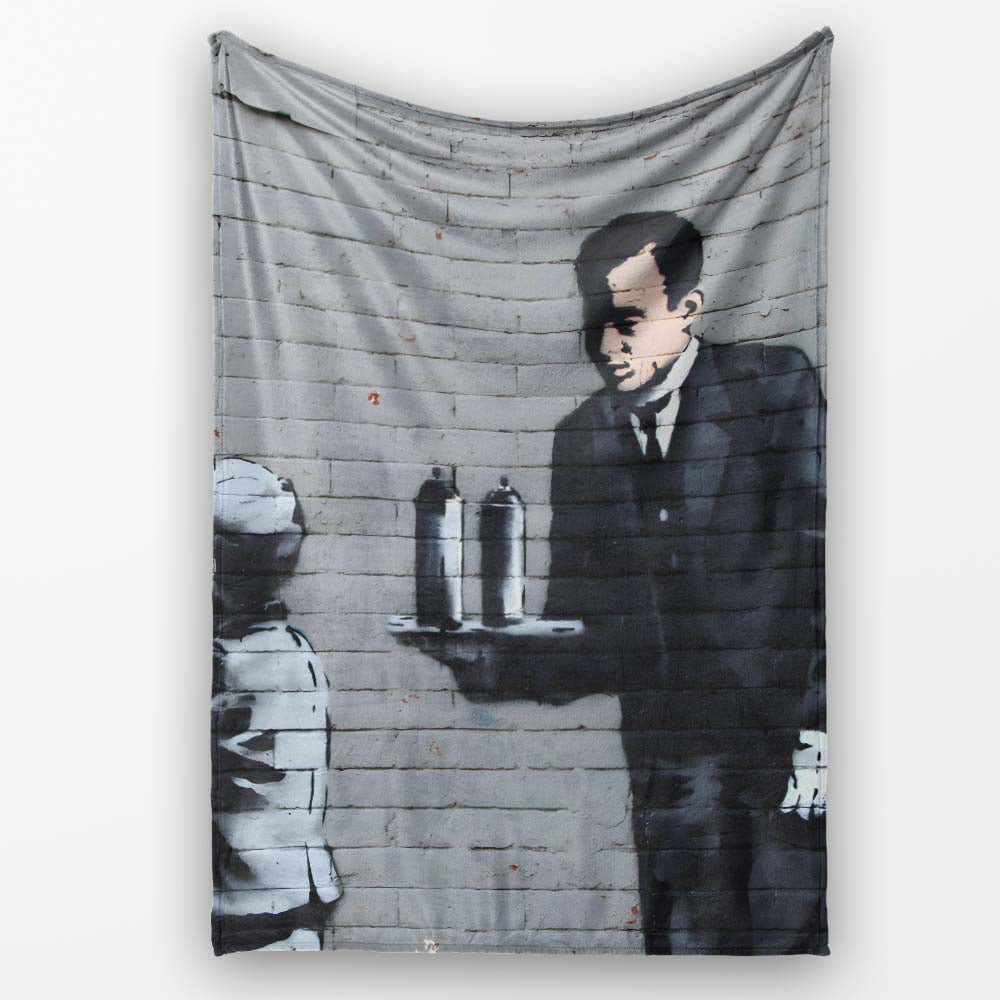 Child Drawing Red Line Butler Urban Graffiti, Comfortable Everyday Use, Stylish Room Decoration - Super Soft Fleece Blanket Bed Sofa Throw