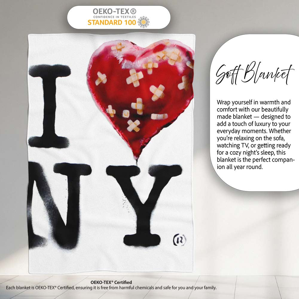Red Bandaged Heart New York Typography Pop Art, Lightweight Warm Gift, Comfortable Everyday Use - Super Soft Fleece Blanket Bed Sofa Throw