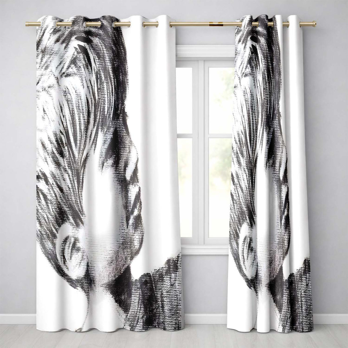 Child Face Close Up Monochrome Stencil Portrait Vibrant Artwork for Bedroom Decor Readymade Eyelet Ring Top Thermal 100% Blackout Curtains