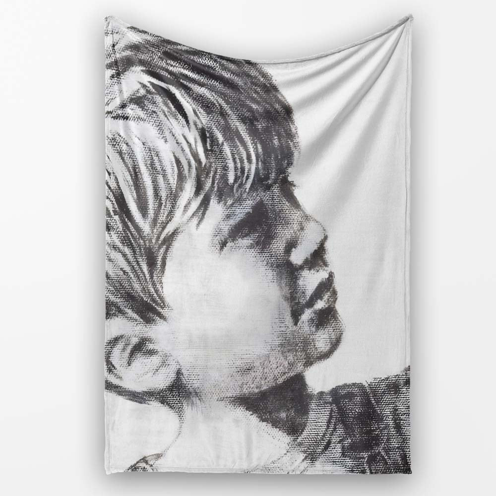 Child Face Close Up Monochrome Stencil Portrait, Bedroom Living Room Accent, All Season Comfort - Super Soft Fleece Blanket Bed Sofa Throw