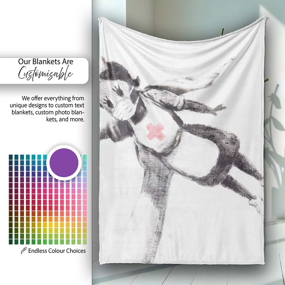 Flying Nurse Doll Red Cross Minimal Stencil Art, Bedroom Living Room Accent, All Season Comfort - Super Soft Fleece Blanket Bed Sofa Throw