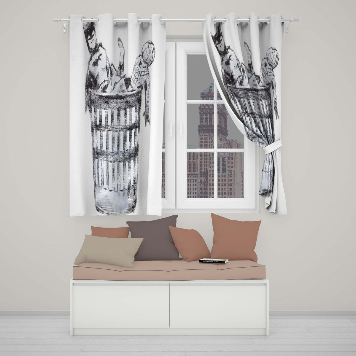 Discarded Masked Action Figures Monochrome Stencil Artistic Design for Home Decor Readymade Eyelet Ring Top Thermal 100% Blackout Curtains