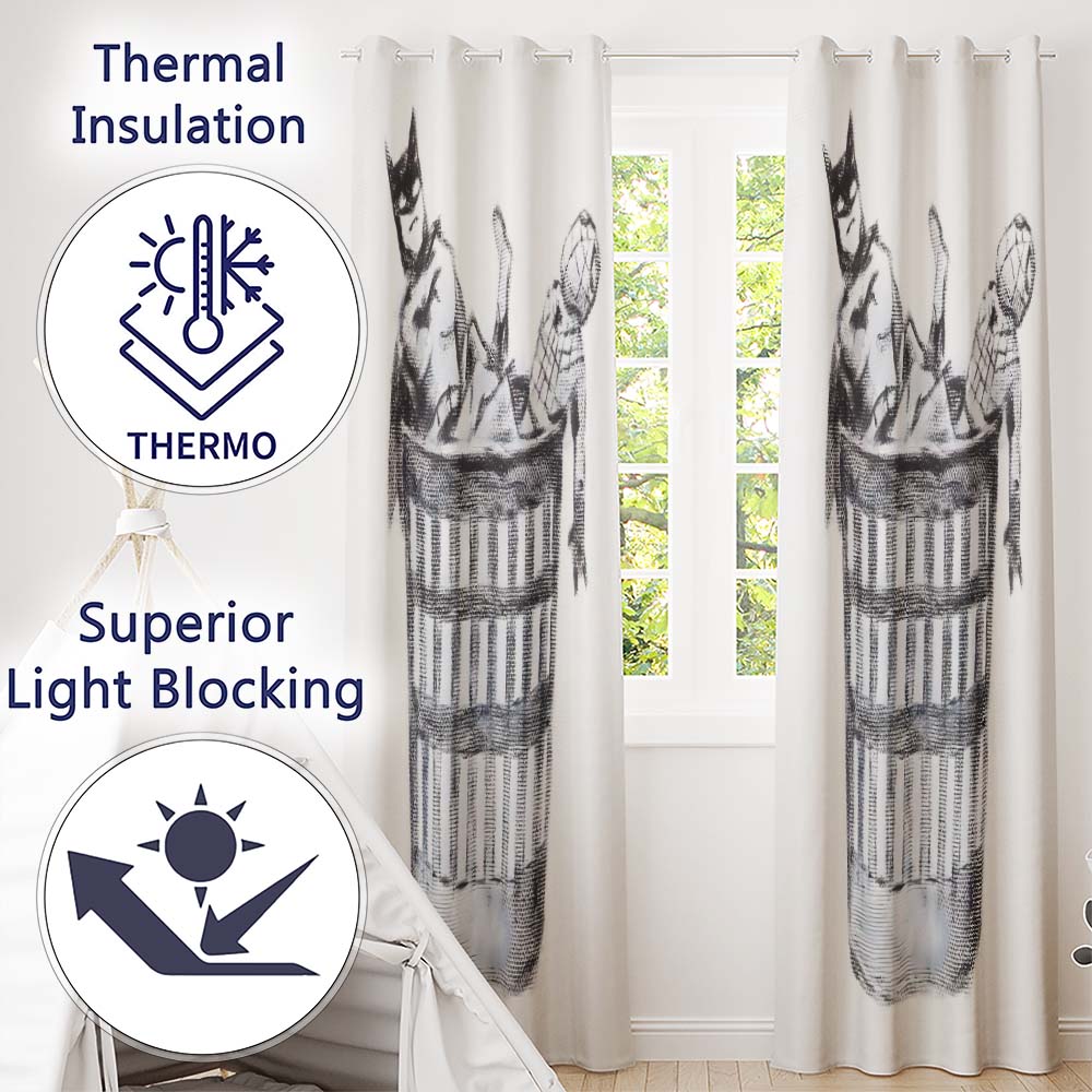 Discarded Masked Action Figures Monochrome Stencil Artistic Design for Home Decor Readymade Eyelet Ring Top Thermal 100% Blackout Curtains
