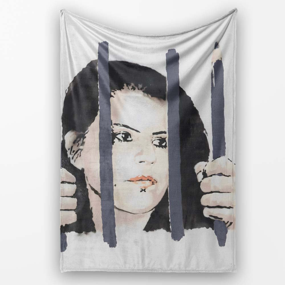 Woman Behind Prison Bars Minimal Stencil Portrait, All Season Comfort, Comfortable Everyday Use - Super Soft Fleece Blanket Bed Sofa Throw