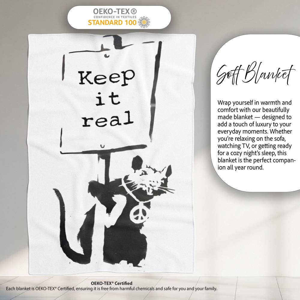 Keep It Real Cat Peace Symbol Minimal Stencil, All Season Comfort, Thoughtful Housewarming Gift - Super Soft Fleece Blanket Bed Sofa Throw