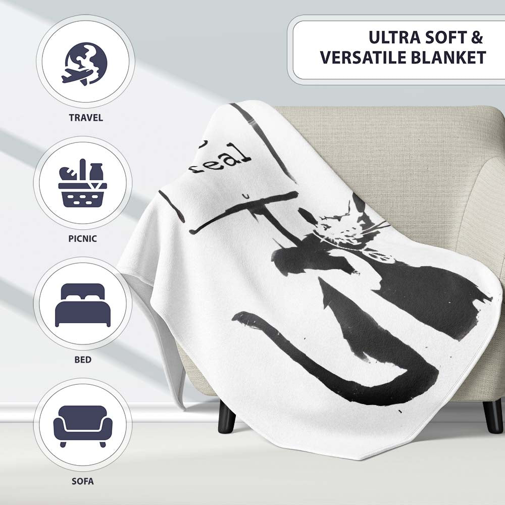 Keep It Real Cat Peace Symbol Minimal Stencil, All Season Comfort, Thoughtful Housewarming Gift - Super Soft Fleece Blanket Bed Sofa Throw