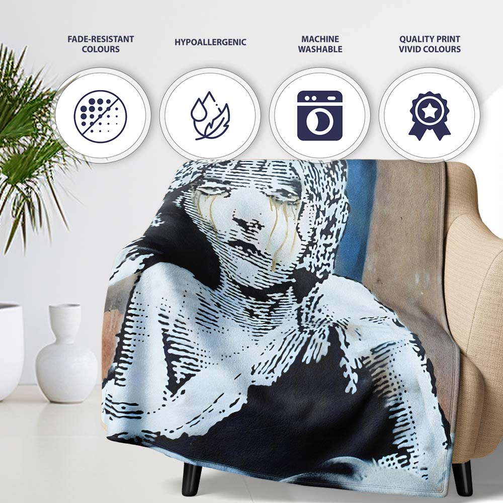 Crying Girl Red Blue Abstract Stencil Portrait, Lightweight Warm Gift, Comfortable Everyday Use - Super Soft Fleece Blanket Bed Sofa Throw