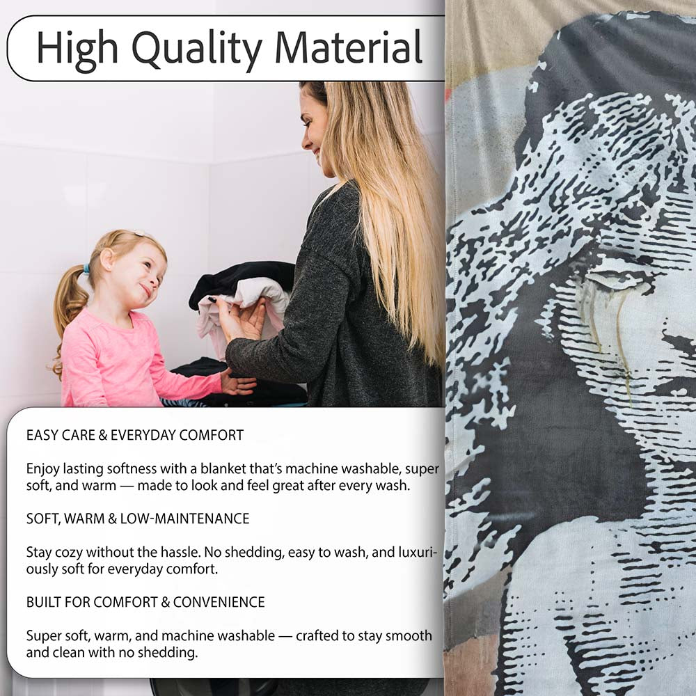 Crying Girl Red Blue Abstract Stencil Portrait, Lightweight Warm Gift, Comfortable Everyday Use - Super Soft Fleece Blanket Bed Sofa Throw