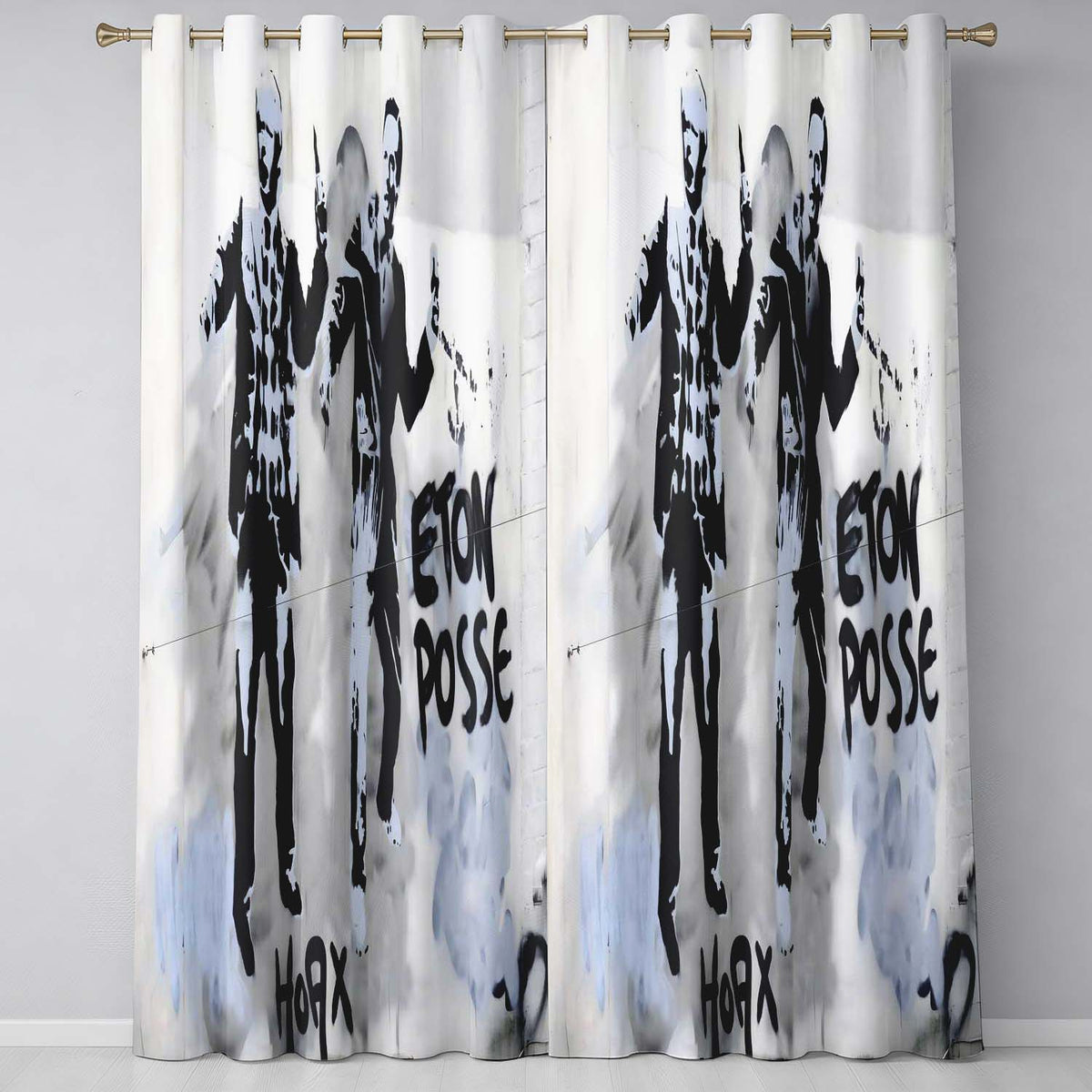 Monochrome Music Duo Urban Performance Graffiti Elegant Artwork for Bedroom Decor Readymade Eyelet Ring Top Thermal 100% Blackout Curtains
