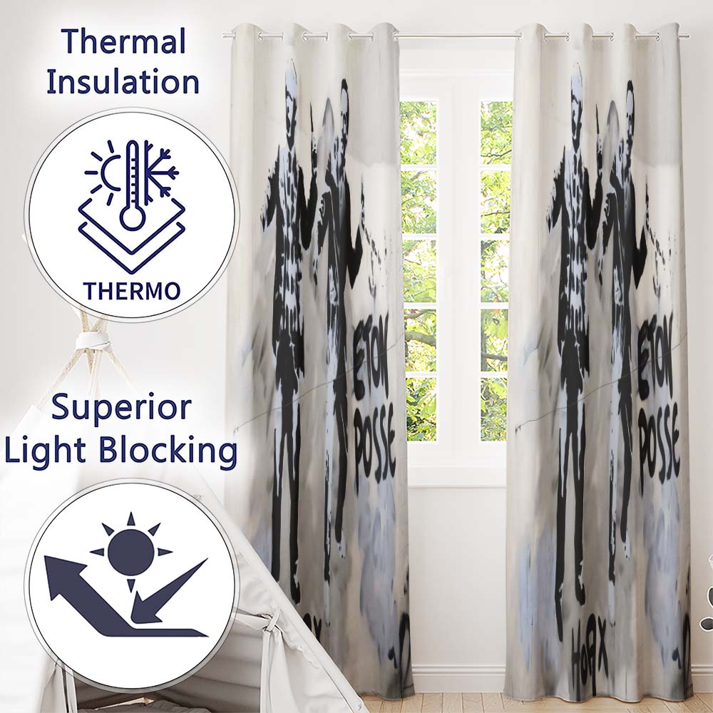 Monochrome Music Duo Urban Performance Graffiti Elegant Artwork for Bedroom Decor Readymade Eyelet Ring Top Thermal 100% Blackout Curtains