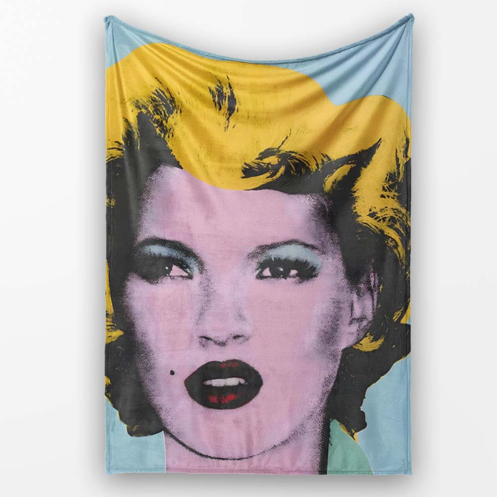 Pink Face Blonde Pop Art Portrait, Cozy Home Decor, All Season Comfort, Stylish Room Decoration - Super Soft Fleece Blanket Bed Sofa Throw