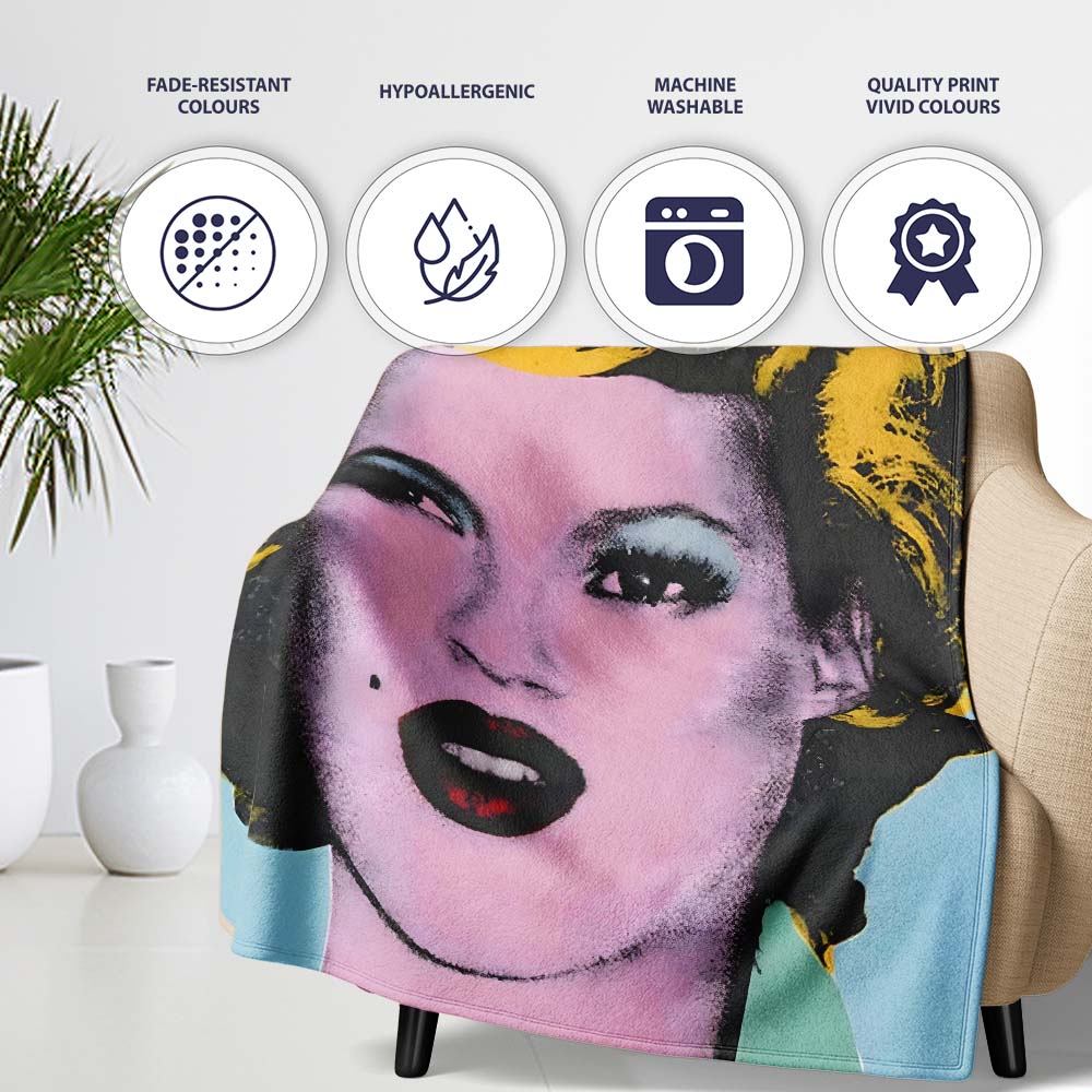 Pink Face Blonde Pop Art Portrait, Cozy Home Decor, All Season Comfort, Stylish Room Decoration - Super Soft Fleece Blanket Bed Sofa Throw
