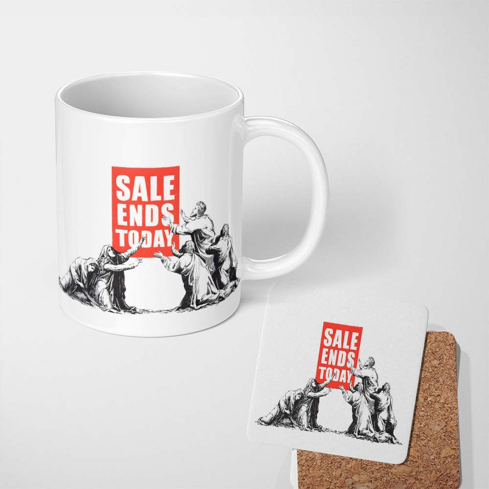 Sale Ends Today Crowd Satirical Monochrome Art 11oz Ceramic Coffee Tea Mug White Large Handle