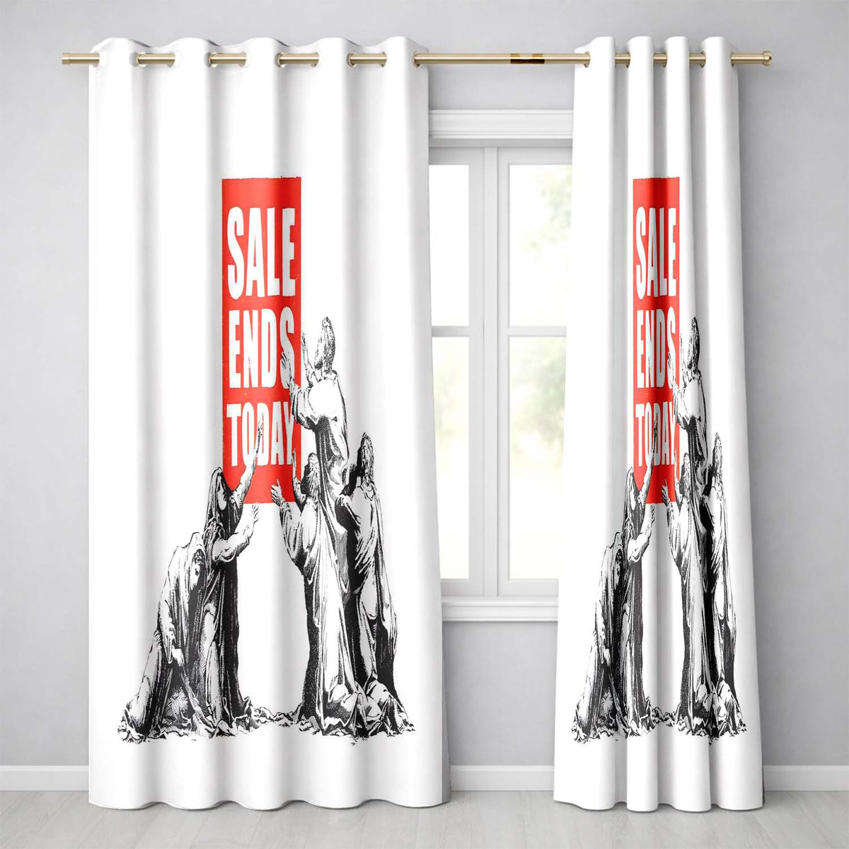 Sale Ends Today Crowd Satirical Monochrome Art Striking Artwork for Bedroom Decor Readymade Eyelet Ring Top Thermal 100% Blackout Curtains