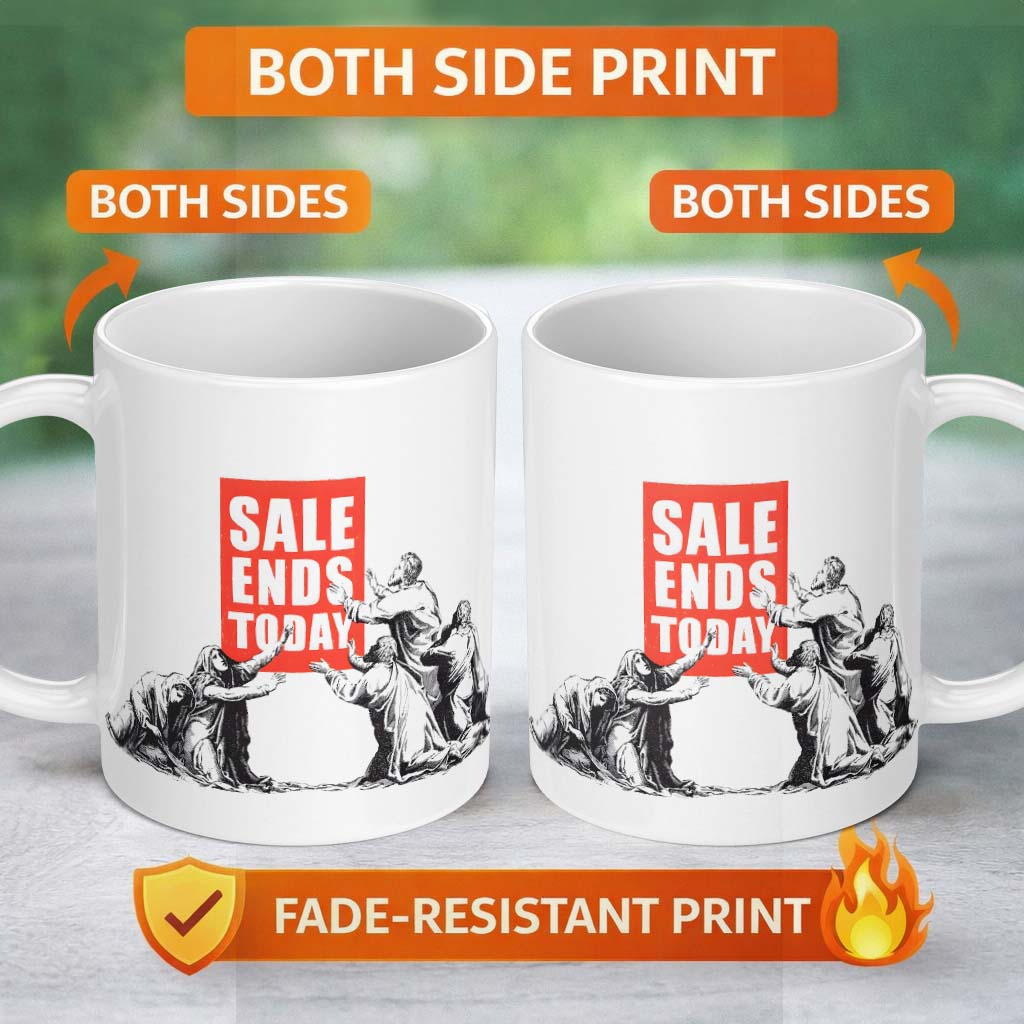 Sale Ends Today Crowd Satirical Monochrome Art 11oz Ceramic Coffee Tea Mug White Large Handle