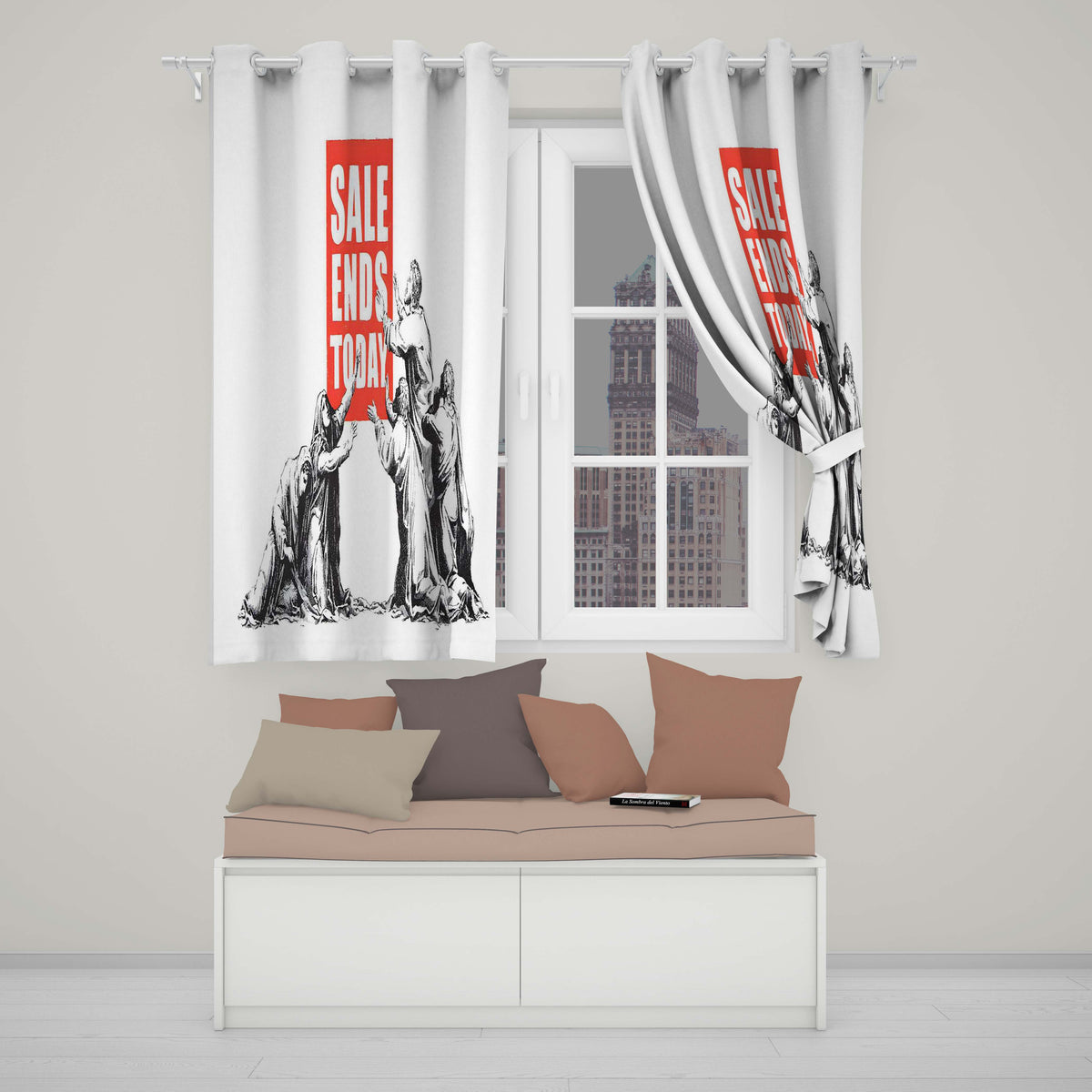 Sale Ends Today Crowd Satirical Monochrome Art Striking Artwork for Bedroom Decor Readymade Eyelet Ring Top Thermal 100% Blackout Curtains