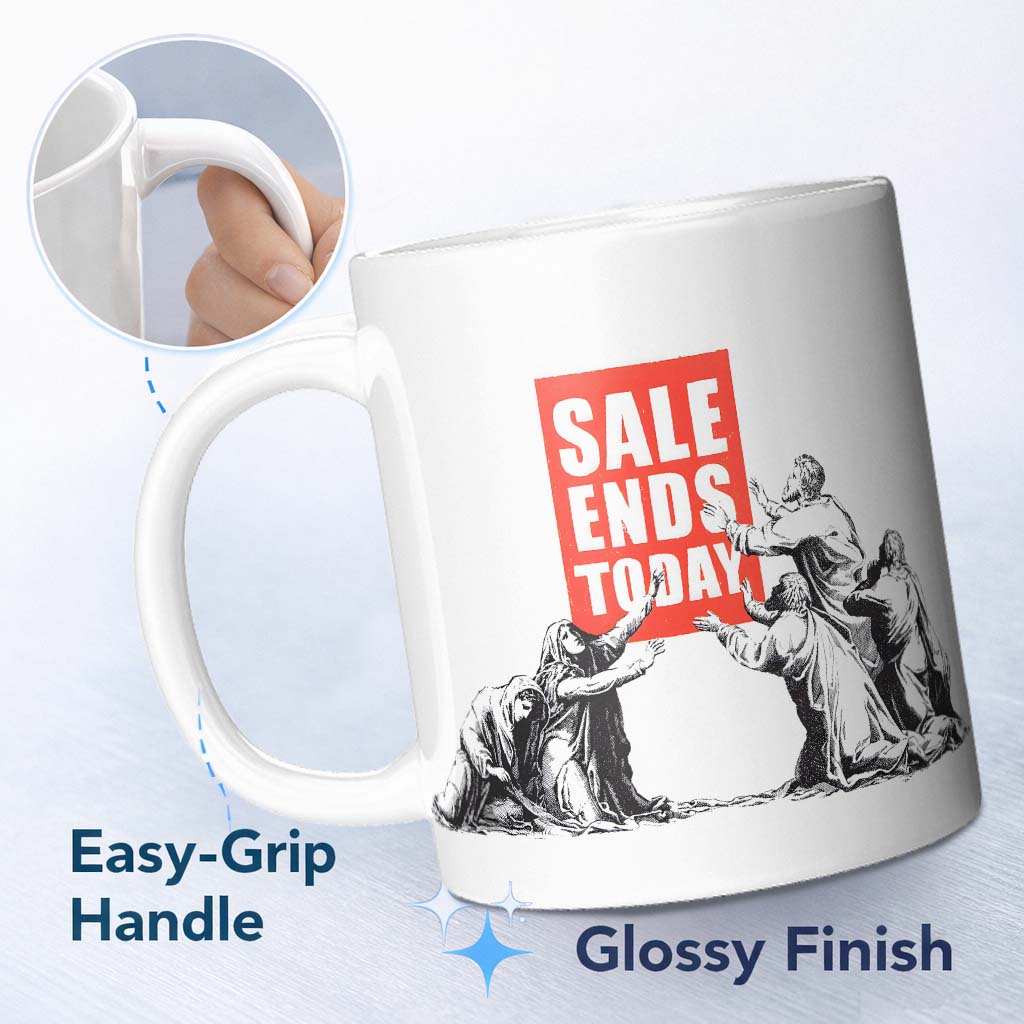 Sale Ends Today Crowd Satirical Monochrome Art 11oz Ceramic Coffee Tea Mug White Large Handle
