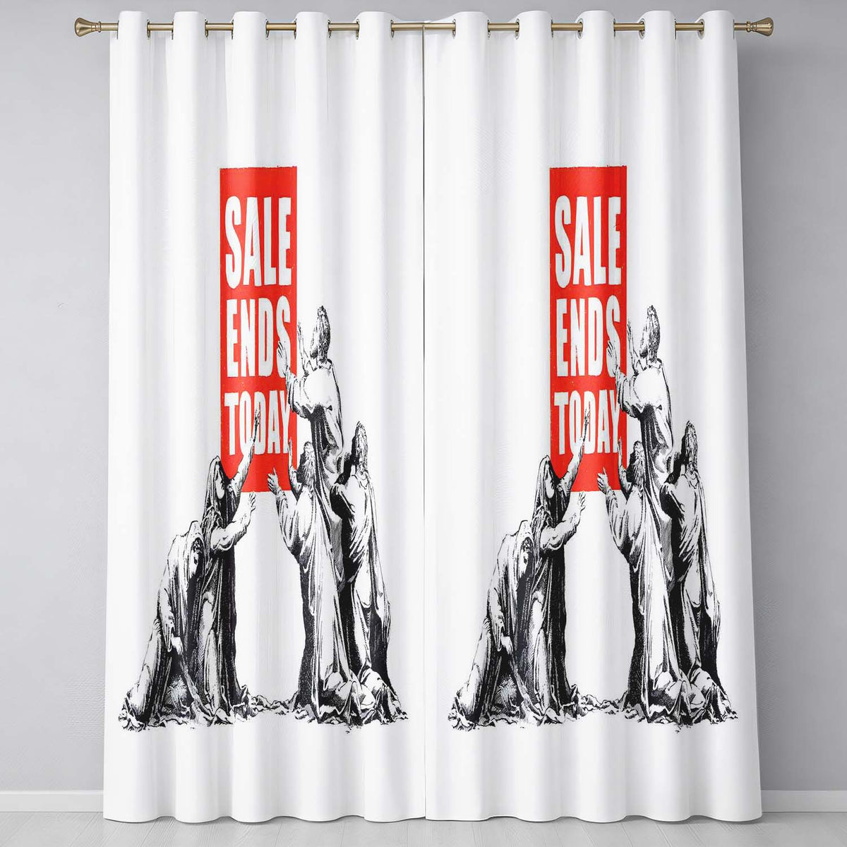 Sale Ends Today Crowd Satirical Monochrome Art Striking Artwork for Bedroom Decor Readymade Eyelet Ring Top Thermal 100% Blackout Curtains