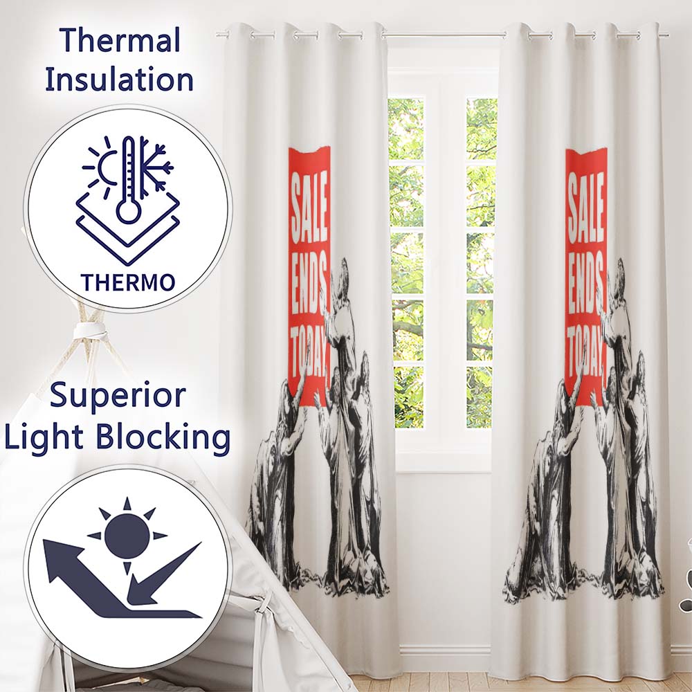 Sale Ends Today Crowd Satirical Monochrome Art Striking Artwork for Bedroom Decor Readymade Eyelet Ring Top Thermal 100% Blackout Curtains