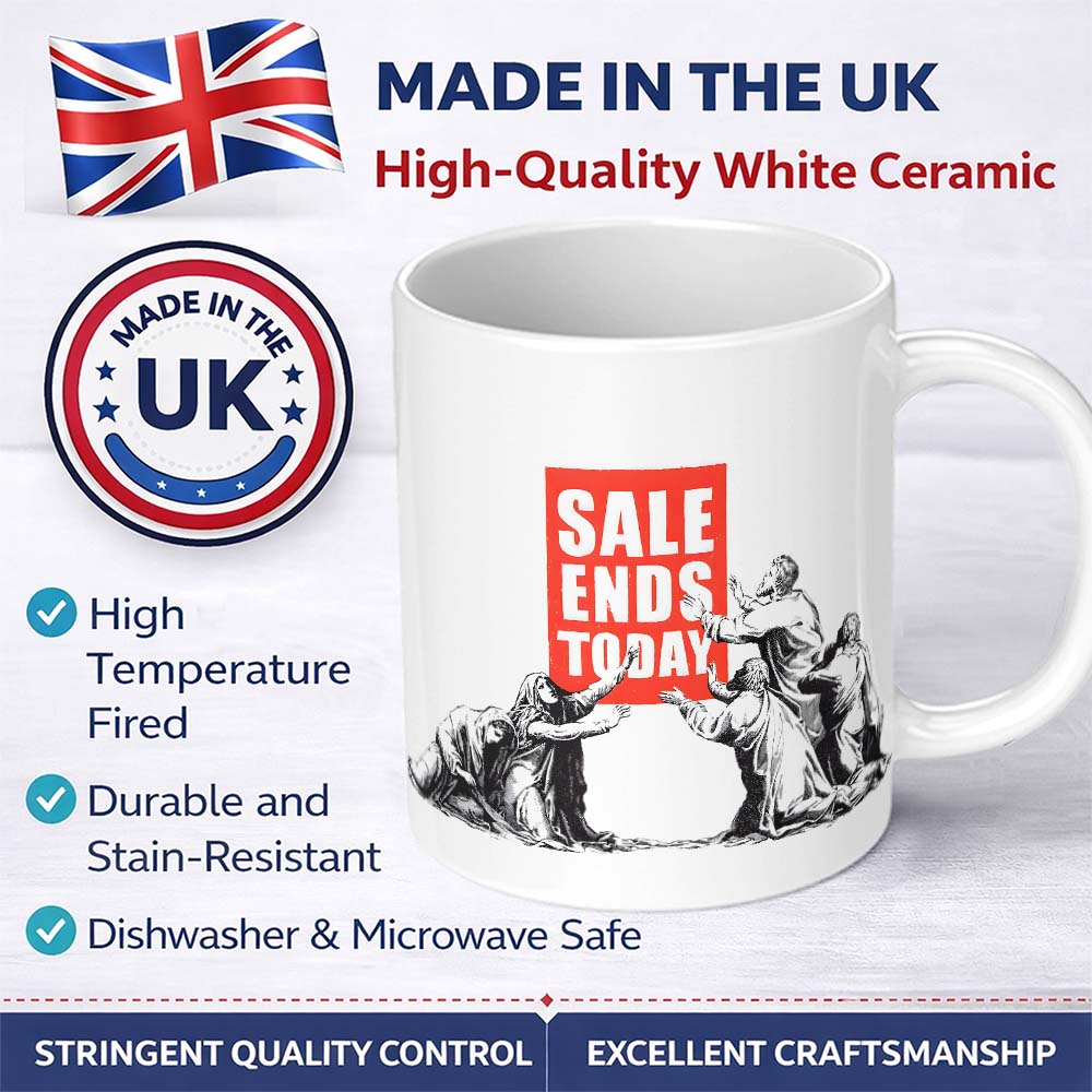 Sale Ends Today Crowd Satirical Monochrome Art 11oz Ceramic Coffee Tea Mug White Large Handle
