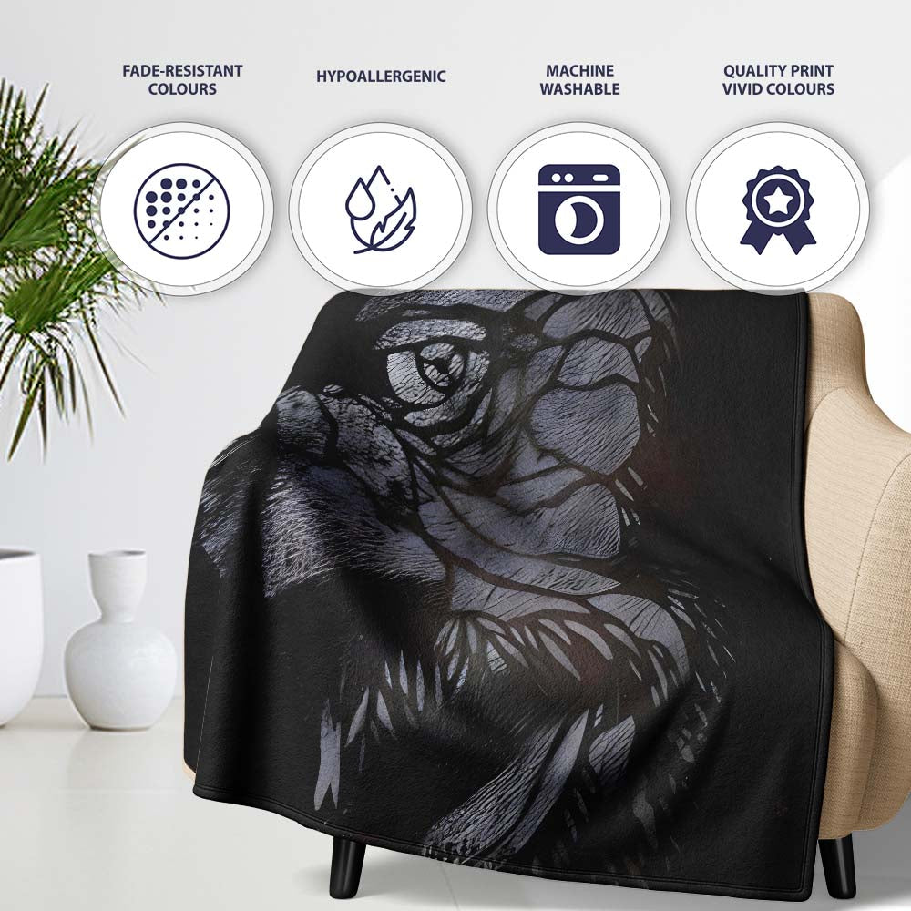 Dark Female Face Abstract Monochrome Portrait, All Season Comfort, Thoughtful Housewarming Gift - Super Soft Fleece Blanket Bed Sofa Throw