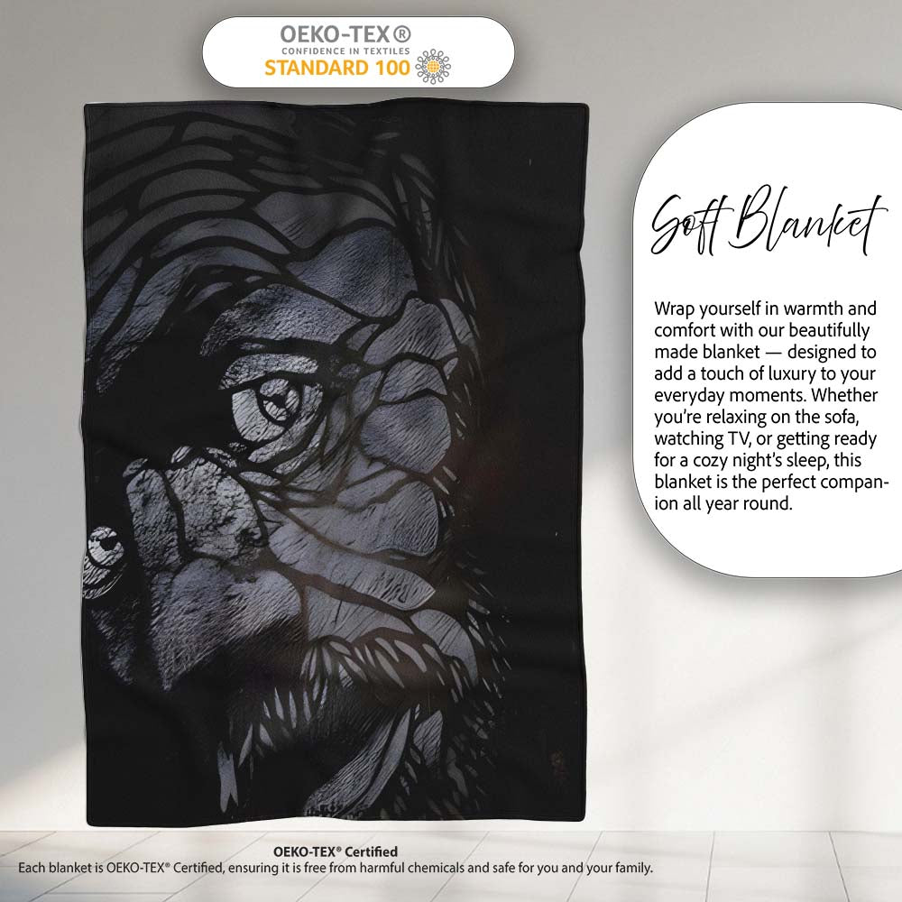 Dark Female Face Abstract Monochrome Portrait, All Season Comfort, Thoughtful Housewarming Gift - Super Soft Fleece Blanket Bed Sofa Throw