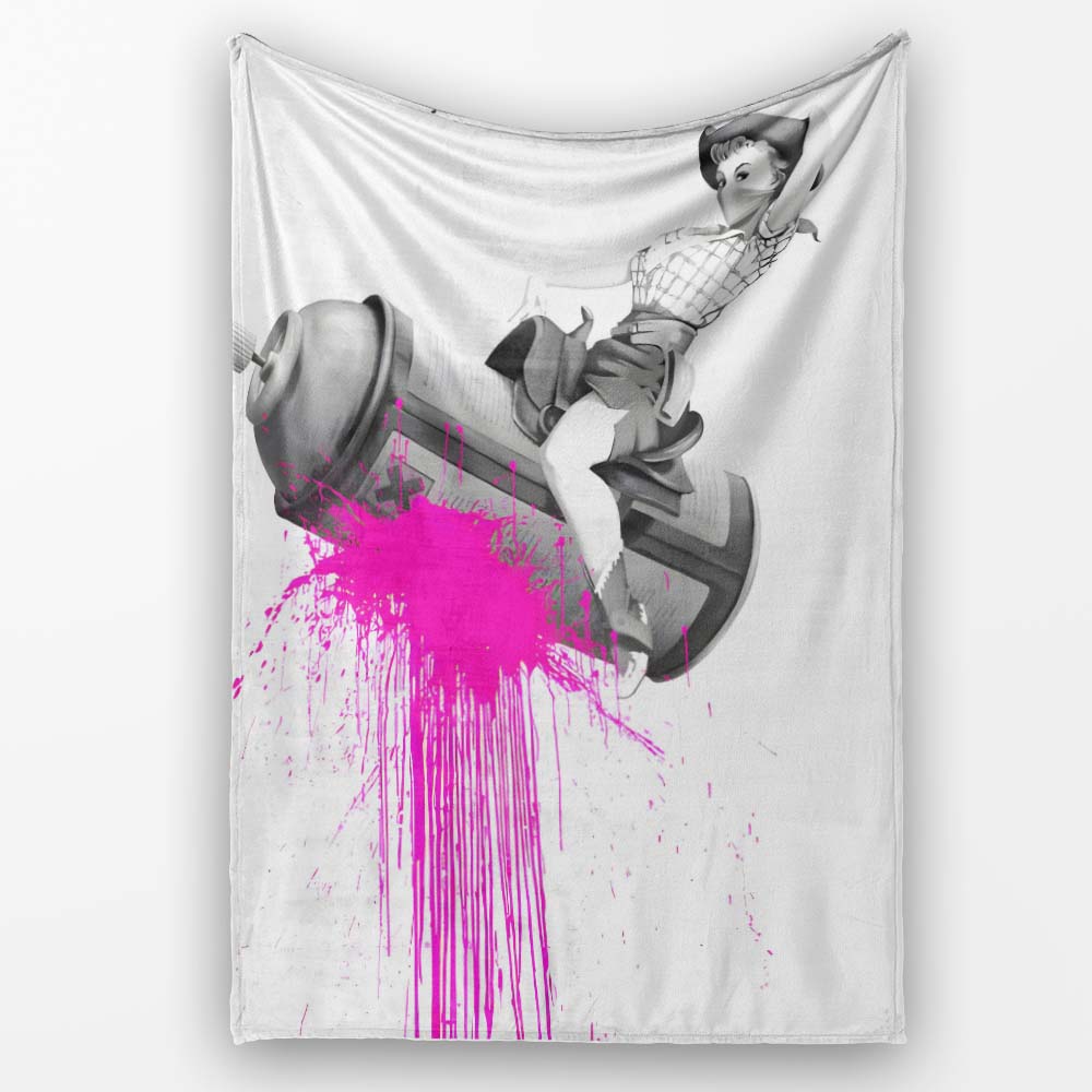 Masked Cowgirl Riding Syringe Pink Splash Pop Art, All Season Comfort, Comfortable Everyday Use - Super Soft Fleece Blanket Bed Sofa Throw