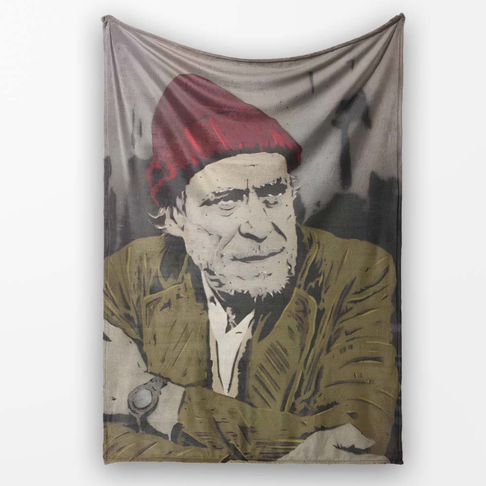 Elderly Man Red Beanie Urban Stencil Portrait, All Season Comfort, Thoughtful Housewarming Gift - Super Soft Fleece Blanket Bed Sofa Throw