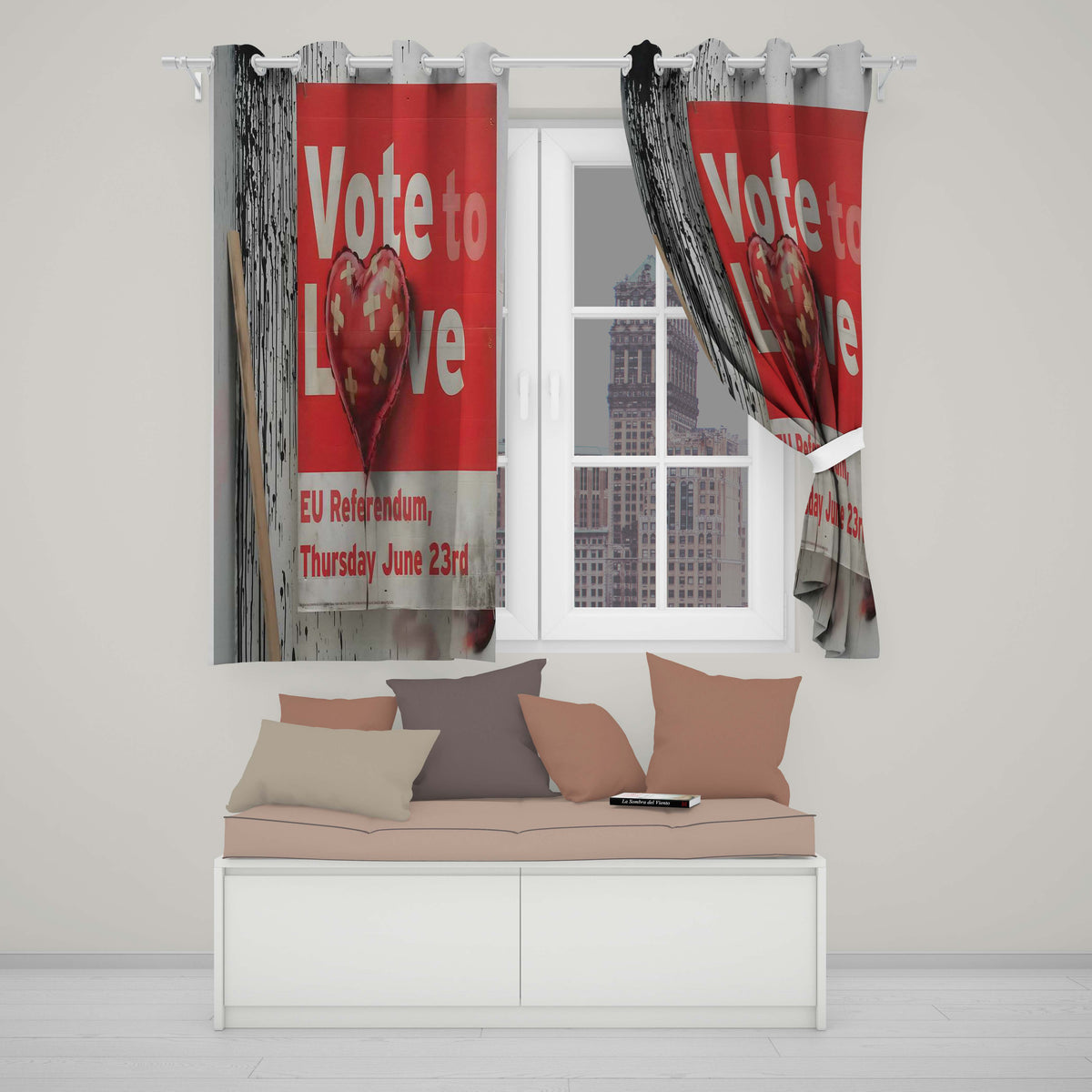 Bandaged Red Heart Political Poster Pop Art Unique Vibrant Artwork for Home Decor Readymade Eyelet Ring Top Thermal 100% Blackout Curtains