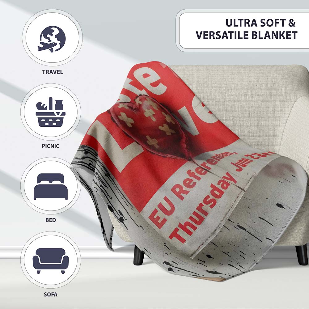 Bandaged Red Heart Political Poster Pop Art, Bedroom Living Room Accent, Unique Artistic Design - Super Soft Fleece Blanket Bed Sofa Throw