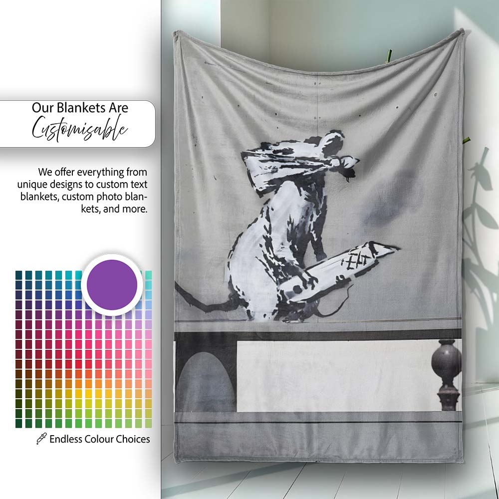 Rat Playing Keyboard Monochrome Urban Stencil, All Season Comfort, Thoughtful Housewarming Gift - Super Soft Fleece Blanket Bed Sofa Throw
