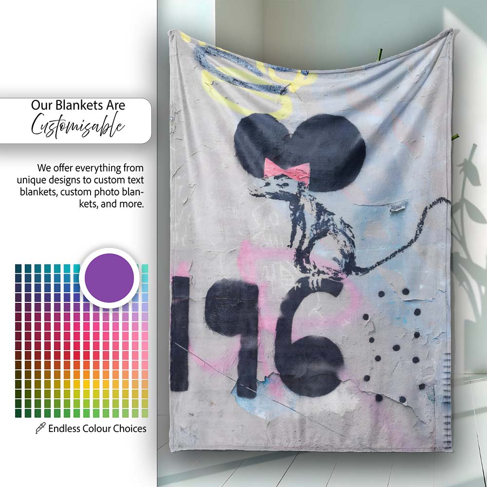 Black Rat with Pink Bow Urban Graffiti Stencil, Lightweight Warm Gift, Comfortable Everyday Use - Super Soft Fleece Blanket Bed Sofa Throw