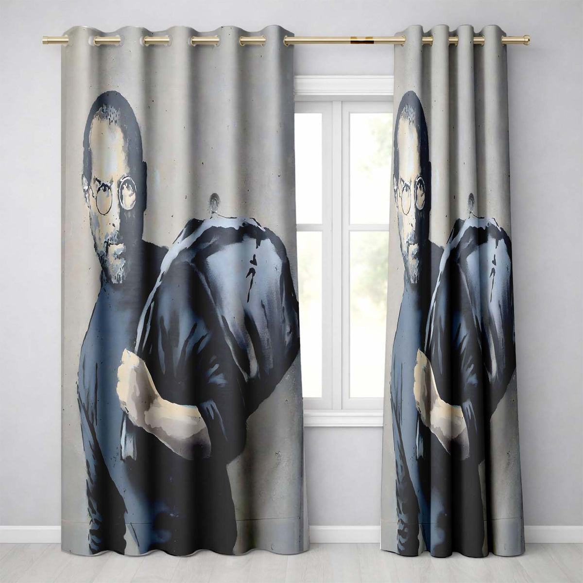 Visionary Man Holding Draped Figure Monochrome Street Art Contemporary Home Decor Readymade Eyelet Ring Top Thermal 100% Blackout Curtains